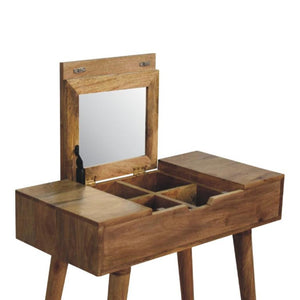 Mini Dressing Table | Solid Mango Wood | Oak-Inspired Finish | Compact Bedroom Vanity