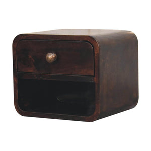 Mini Floating Bedside | Solid Mango Wood | California Walnut Finish | Open Shelf