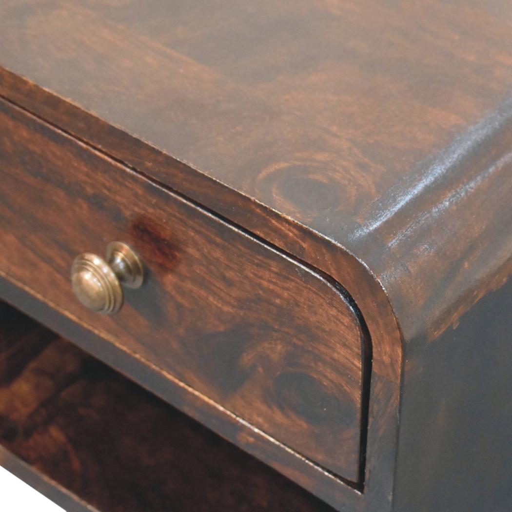 Mini Floating Bedside | Solid Mango Wood | California Walnut Finish | Open Shelf