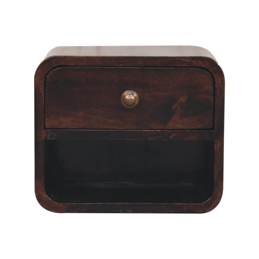 Mini Floating Bedside | Solid Mango Wood | California Walnut Finish | Open Shelf