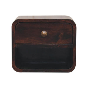 Mini Floating Bedside | Solid Mango Wood | California Walnut Finish | Open Shelf