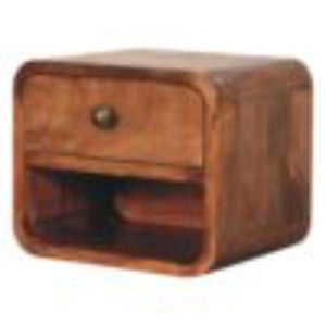 Mini Floating Bedside Table | Solid Mango Wood | Honey Caramel Finish | Wall Mounted with Drawer & Open Shelf