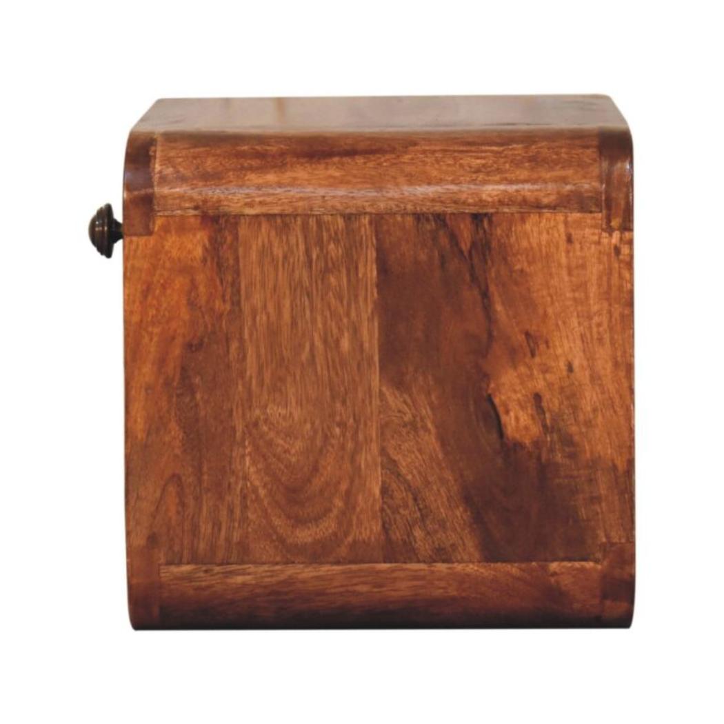 Mini Floating Bedside Table | Solid Mango Wood | Honey Caramel Finish | Wall Mounted with Drawer & Open Shelf