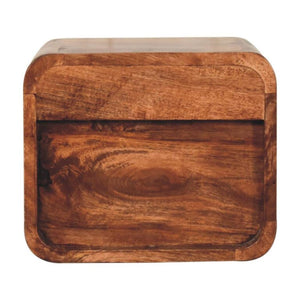 Mini Floating Bedside Table | Solid Mango Wood | Honey Caramel Finish | Wall Mounted with Drawer & Open Shelf