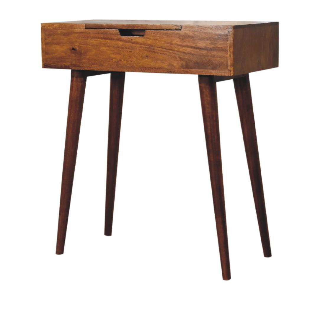 Mini Folding Vanity | Solid Mango Wood | Chestnut Finish | Compact Dressing Table