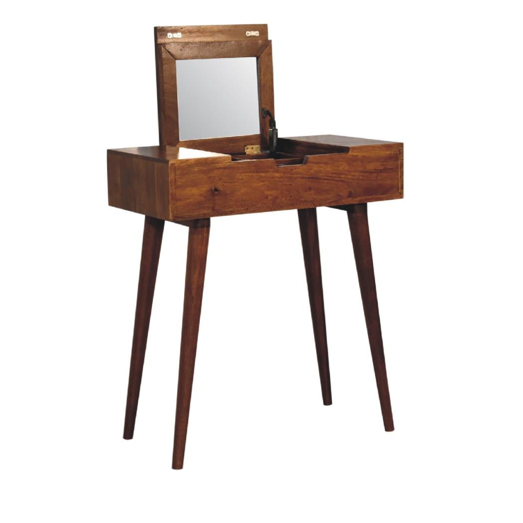 Mini Folding Vanity | Solid Mango Wood | Chestnut Finish | Compact Dressing Table