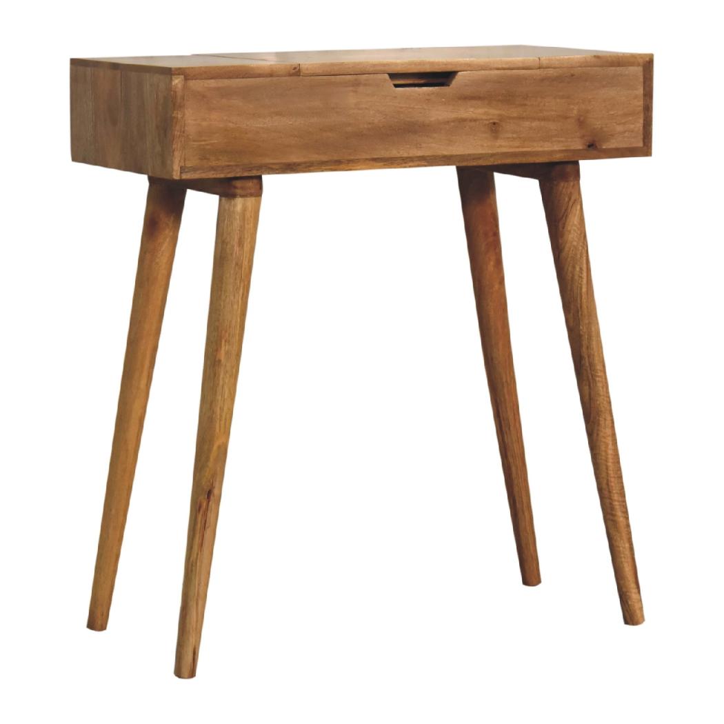 Mini Dressing Table | Solid Mango Wood | Oak-Inspired Finish | Compact Bedroom Vanity
