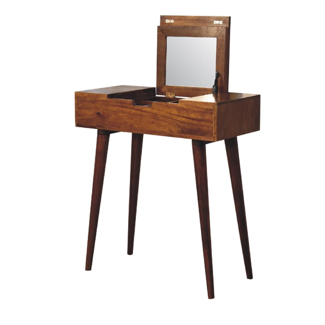 Mini Folding Vanity | Solid Mango Wood | Chestnut Finish | Compact Dressing Table