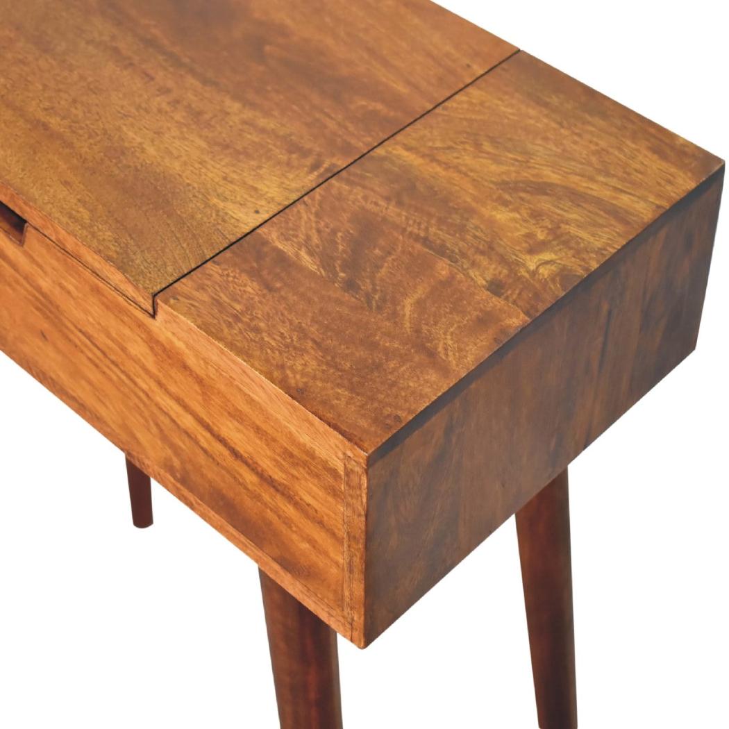 Mini Folding Vanity | Solid Mango Wood | Chestnut Finish | Compact Dressing Table