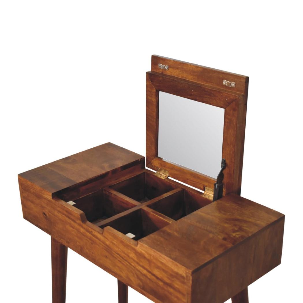 Mini Folding Vanity | Solid Mango Wood | Chestnut Finish | Compact Dressing Table