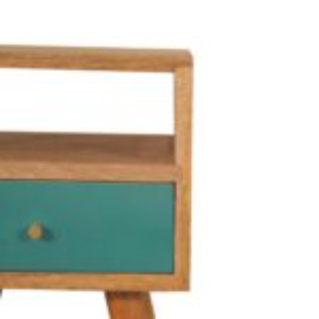 Mini Hand-Painted Bedside Table | Solid Mango Wood | Teal Finish | Single Drawer Storage