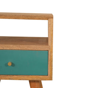 Mini Hand-Painted Bedside Table | Solid Mango Wood | Teal Finish | Single Drawer Storage