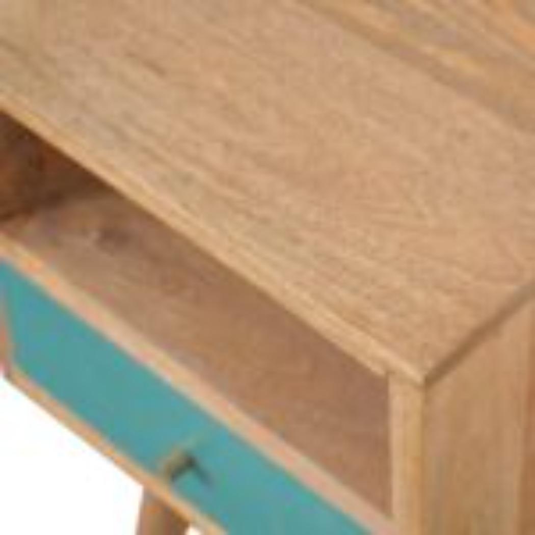 Mini Hand-Painted Bedside Table | Solid Mango Wood | Teal Finish | Single Drawer Storage