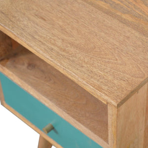 Mini Hand-Painted Bedside Table | Solid Mango Wood | Teal Finish | Single Drawer Storage