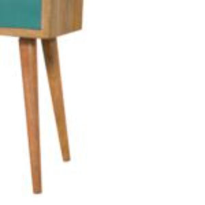 Mini Hand-Painted Bedside Table | Solid Mango Wood | Teal Finish | Single Drawer Storage