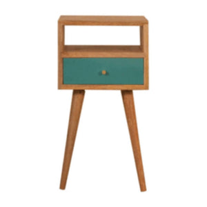 Mini Hand-Painted Bedside Table | Solid Mango Wood | Teal Finish | Single Drawer Storage
