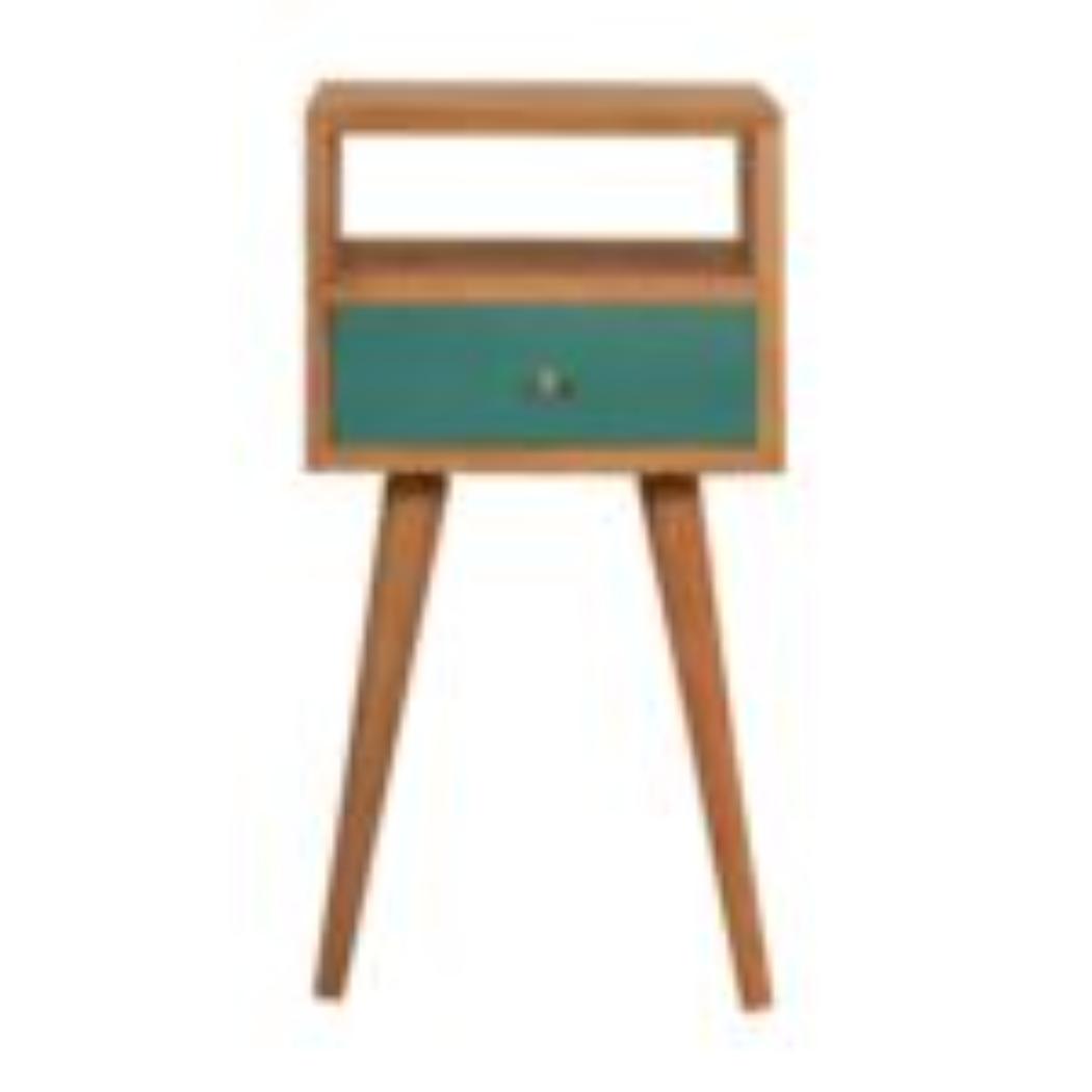 Mini Hand-Painted Bedside Table | Solid Mango Wood | Teal Finish | Single Drawer Storage