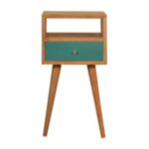 Mini Hand-Painted Bedside Table | Solid Mango Wood | Teal Finish | Single Drawer Storage