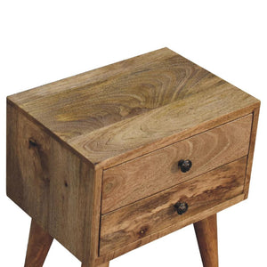 Mini Modern Bedside Table | Solid Mango Wood | Oak Finish | 2 Drawer Nightstand