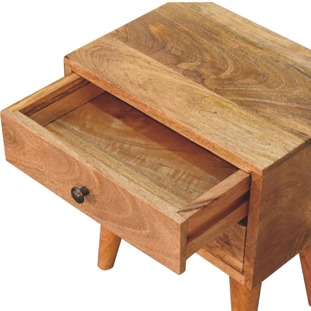 Mini Modern Bedside Table | Solid Mango Wood | Oak Finish | 2 Drawer Nightstand