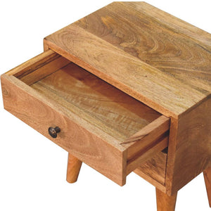 Mini Modern Bedside Table | Solid Mango Wood | Oak Finish | 2 Drawer Nightstand