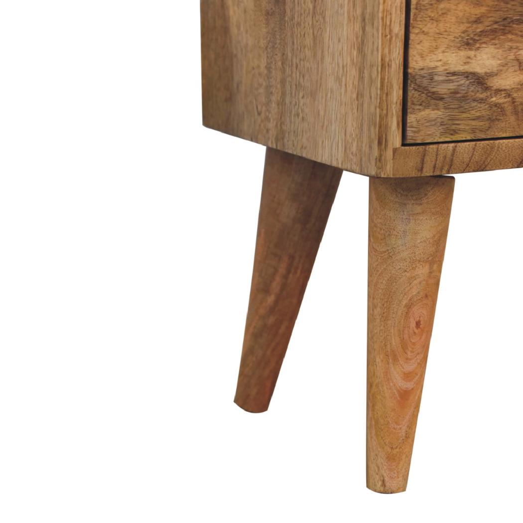 Mini Modern Bedside Table | Solid Mango Wood | Oak Finish | 2 Drawer Nightstand