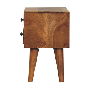Mini Modern Bedside Table | Solid Mango Wood | Oak Finish | 2 Drawer Nightstand