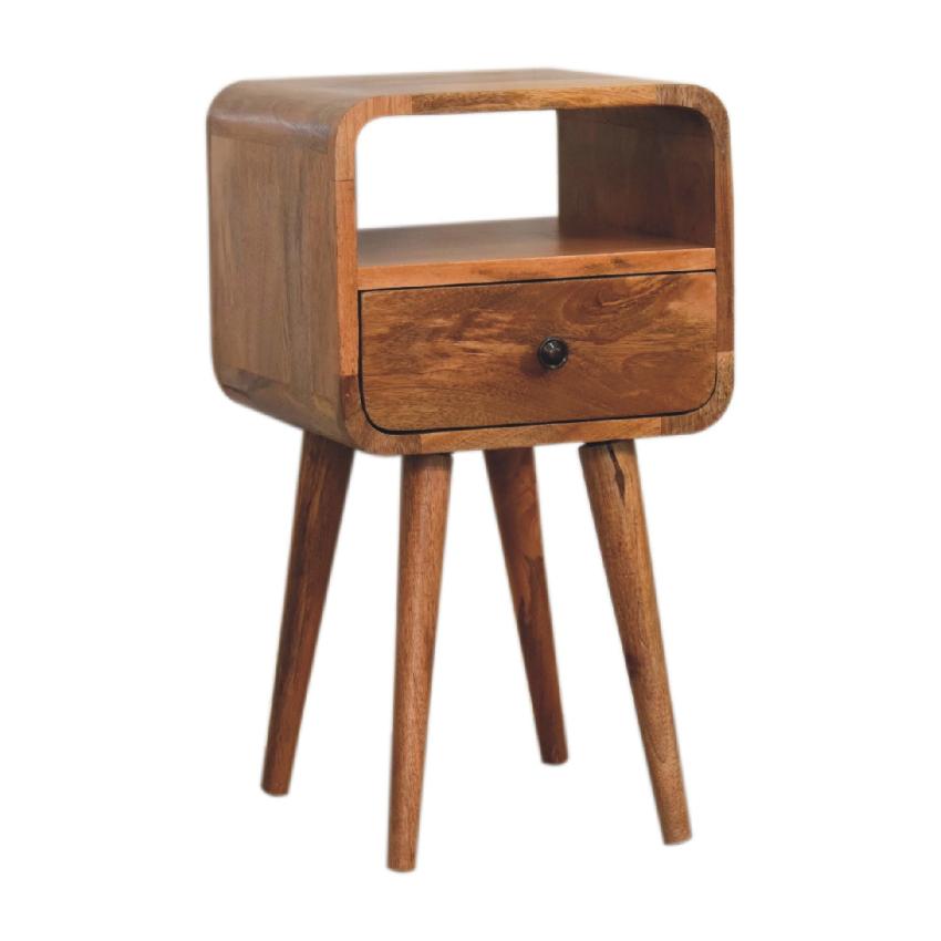 Mini Oak-ish Curve Open Bedside | Solid Mango Wood | Open Shelf