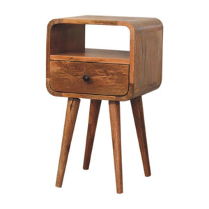 Mini Oak-ish Curve Open Bedside | Solid Mango Wood | Open Shelf