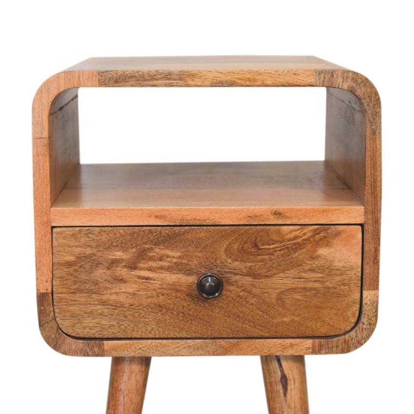 Mini Oak-ish Curve Open Bedside | Solid Mango Wood | Open Shelf