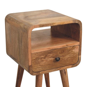 Mini Oak-ish Curve Open Bedside | Solid Mango Wood | Open Shelf