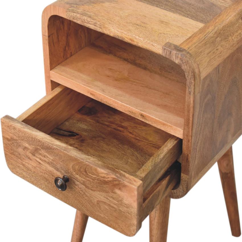 Mini Oak-ish Curve Open Bedside | Solid Mango Wood | Open Shelf