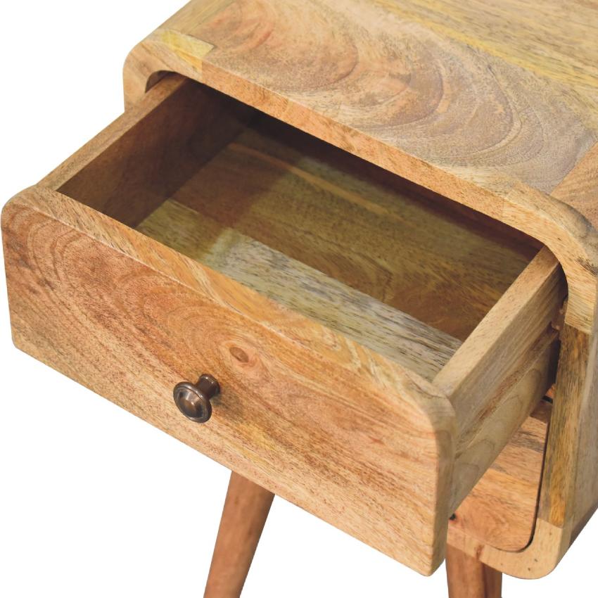 Mini Oak-ish Curved Bedside Table | Solid Mango Wood | 2 Drawer