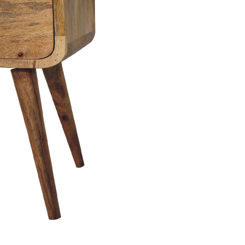 Mini Oak-ish Curved Bedside Table | Solid Mango Wood | 2 Drawer