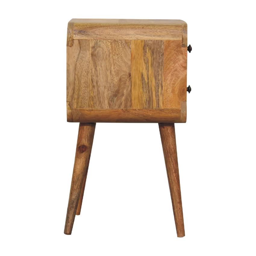 Mini Oak-ish Curved Bedside Table | Solid Mango Wood | 2 Drawer