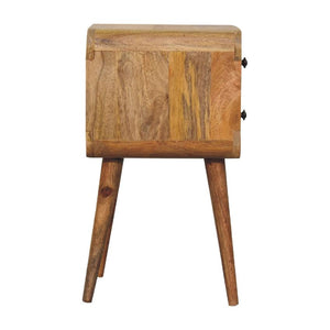 Mini Oak-ish Curved Bedside Table | Solid Mango Wood | 2 Drawer