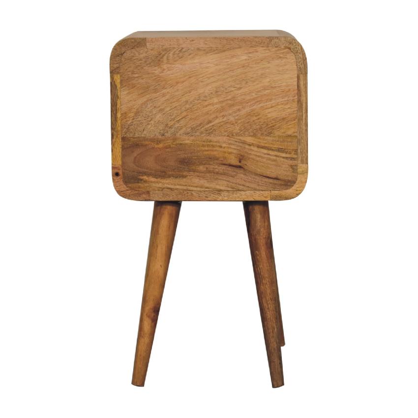 Mini Oak-ish Curved Bedside Table | Solid Mango Wood | 2 Drawer