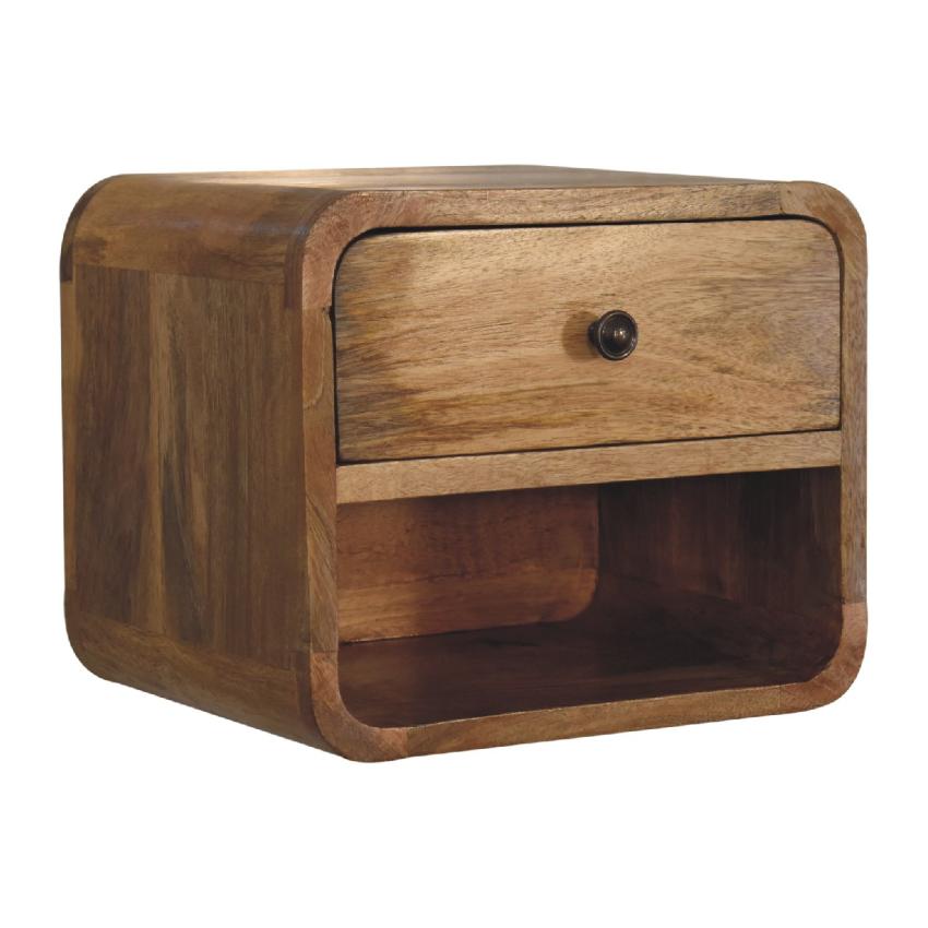 Mini Oak-ish Floating Open Bedside | Solid Mango Wood | Open Shelf