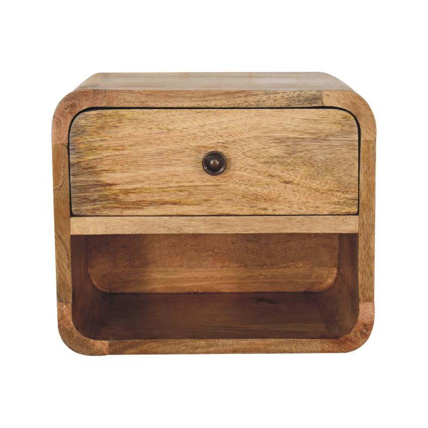 Mini Oak-ish Floating Open Bedside | Solid Mango Wood | Open Shelf
