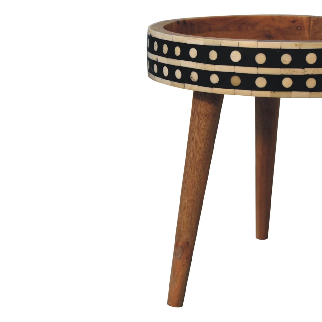 Mini Pattern Nordic End Table | Solid Mango Wood | Light Oak Finish | Bone Inlay Edge