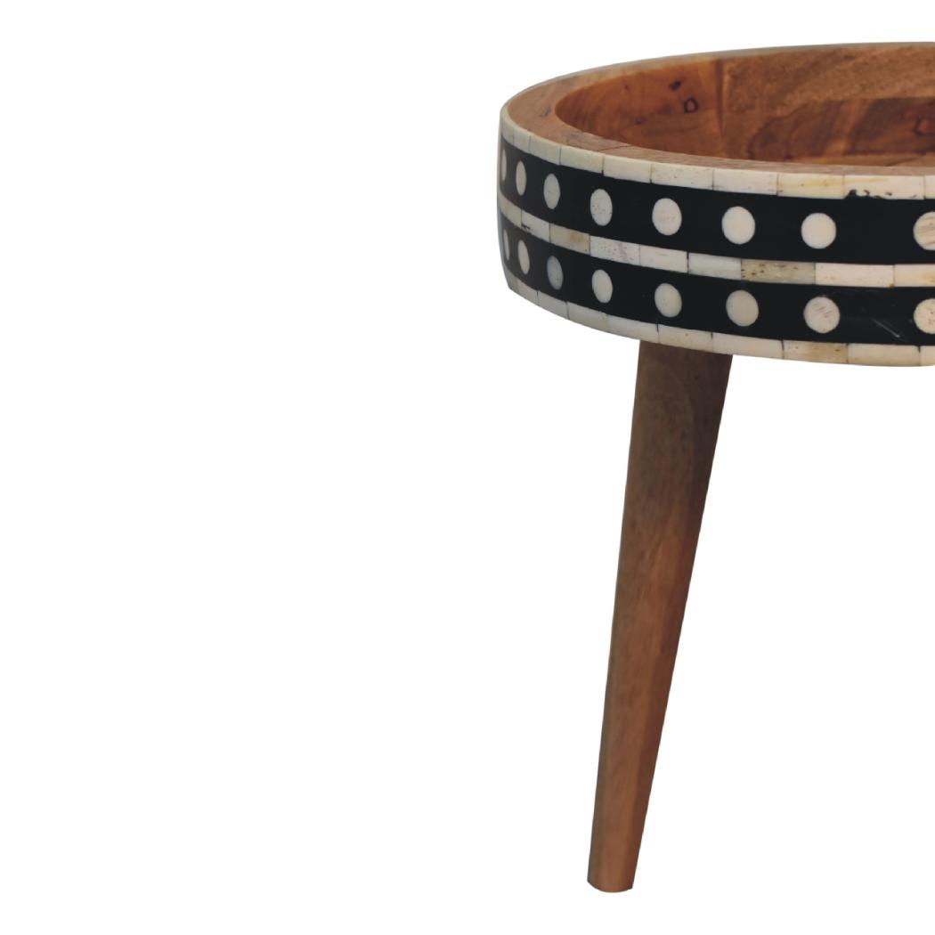 Mini Pattern Nordic End Table | Solid Mango Wood | Light Oak Finish | Bone Inlay Edge
