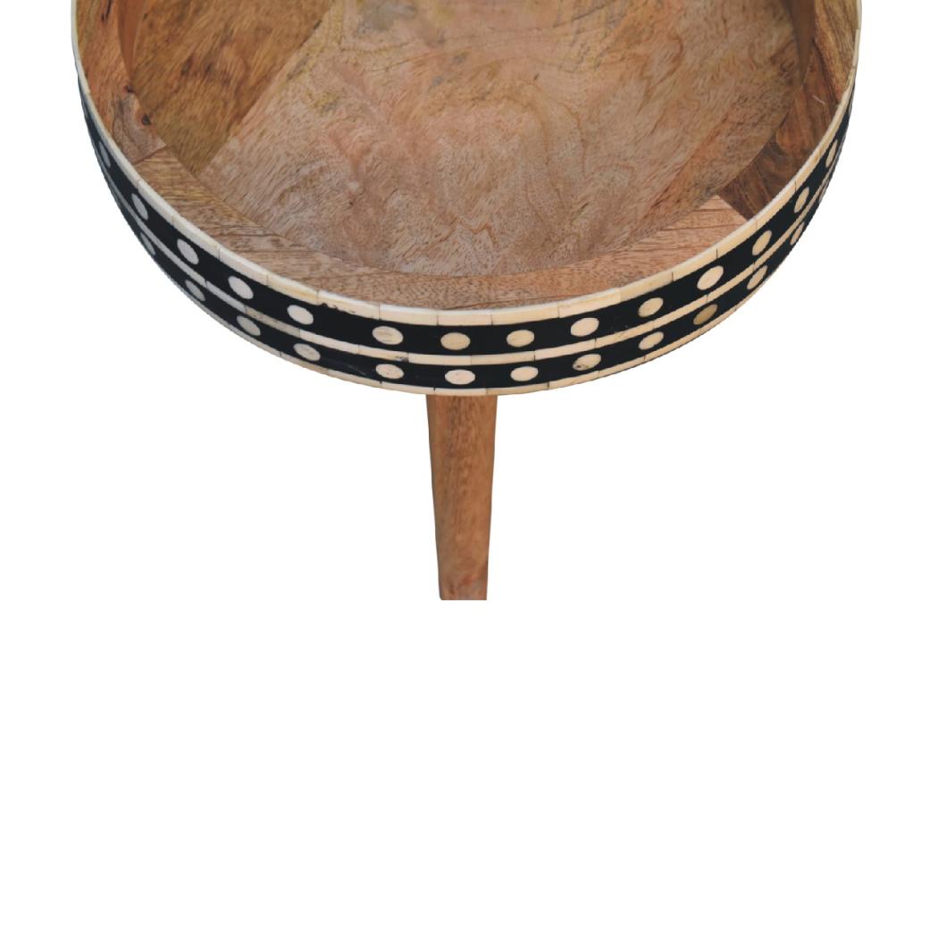 Mini Pattern Nordic End Table | Solid Mango Wood | Light Oak Finish | Bone Inlay Edge