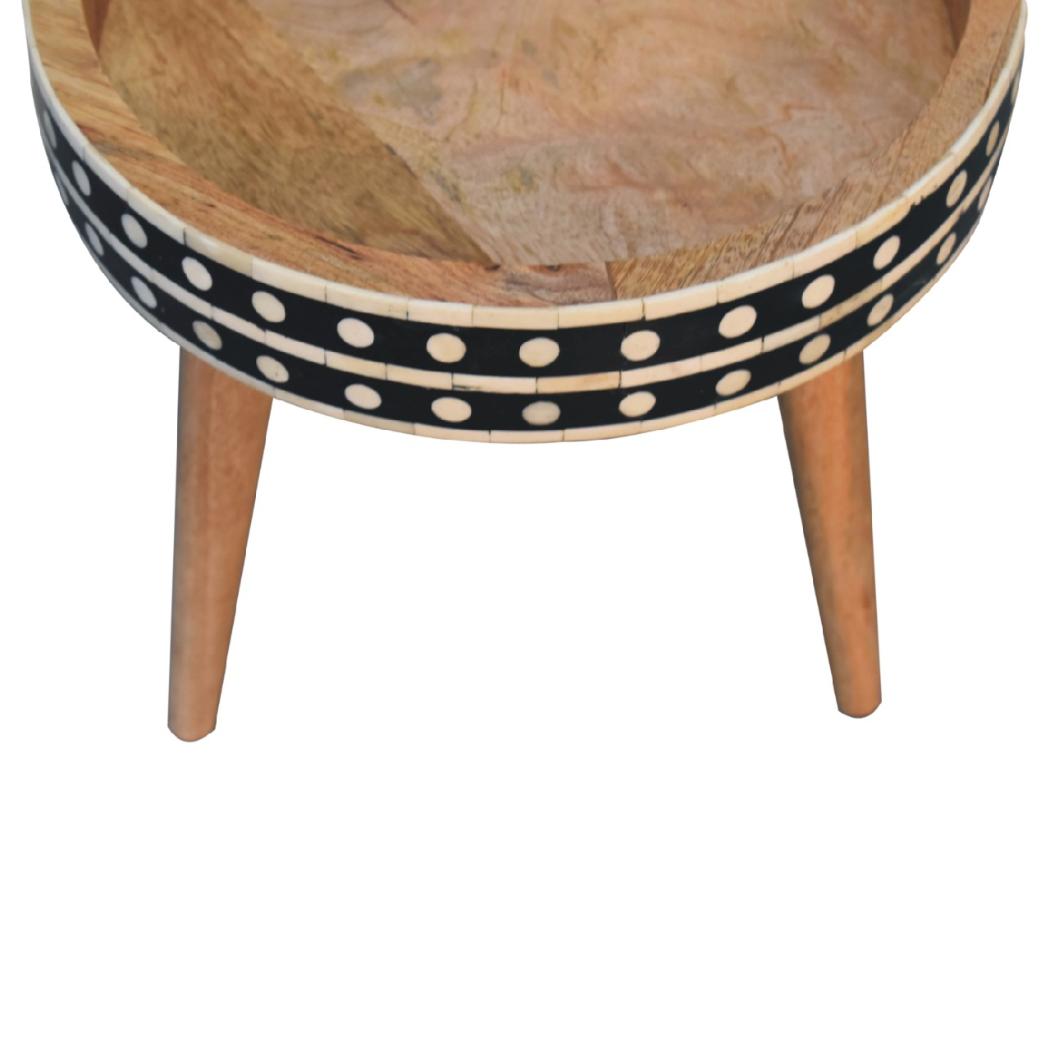 Mini Pattern Nordic End Table | Solid Mango Wood | Light Oak Finish | Bone Inlay Edge