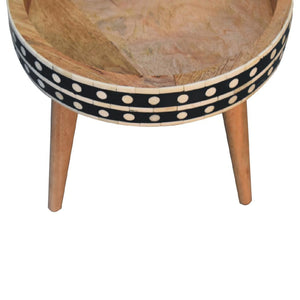 Mini Pattern Nordic End Table | Solid Mango Wood | Light Oak Finish | Bone Inlay Edge