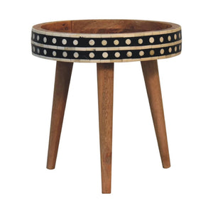 Mini Pattern Nordic End Table | Solid Mango Wood | Light Oak Finish | Bone Inlay Edge