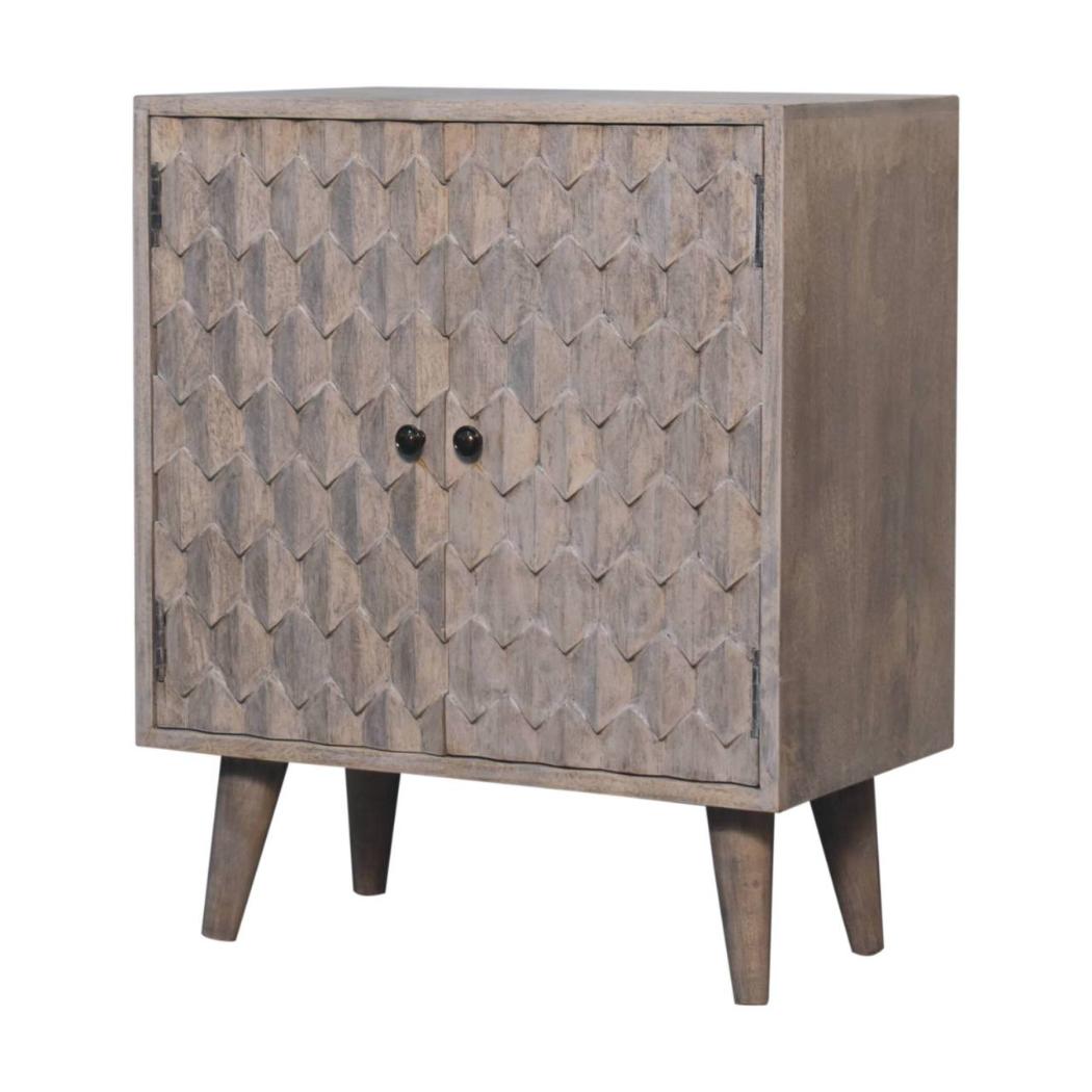 Mini Pineapple-Carved Cabinet | Stone Finish | Compact Storage