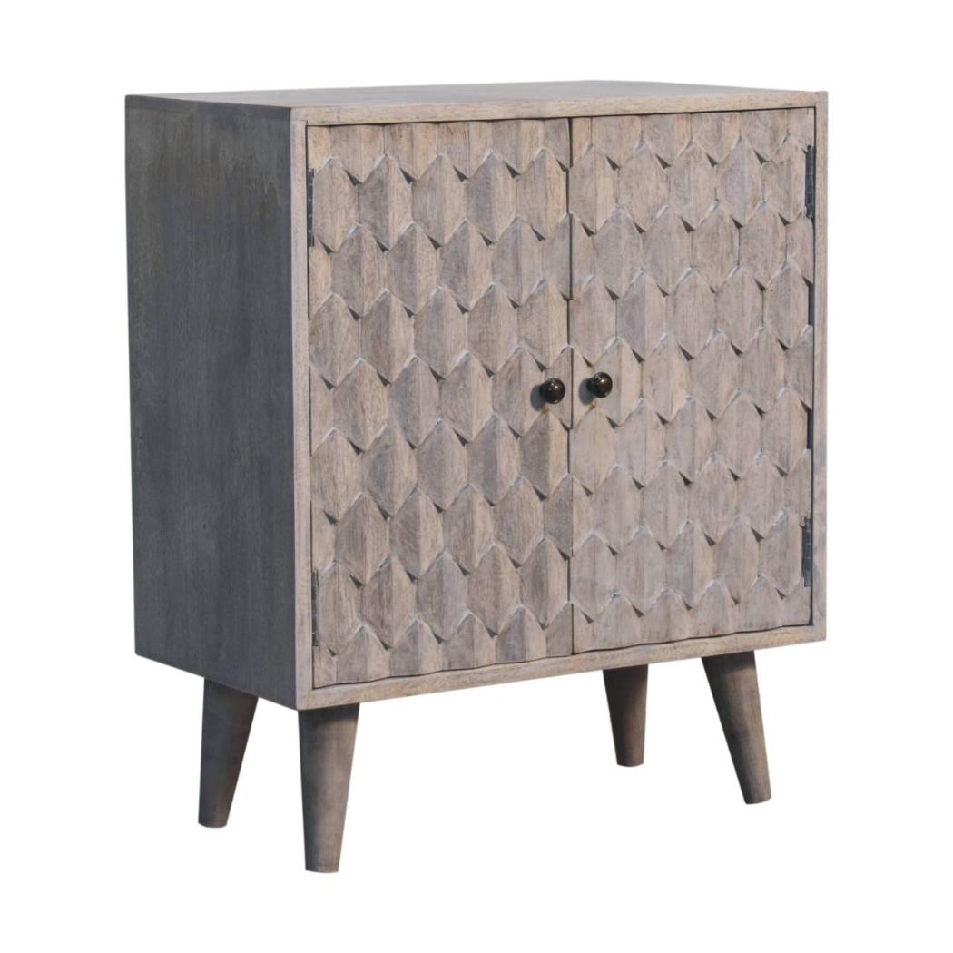 Mini Pineapple-Carved Cabinet | Stone Finish | Compact Storage