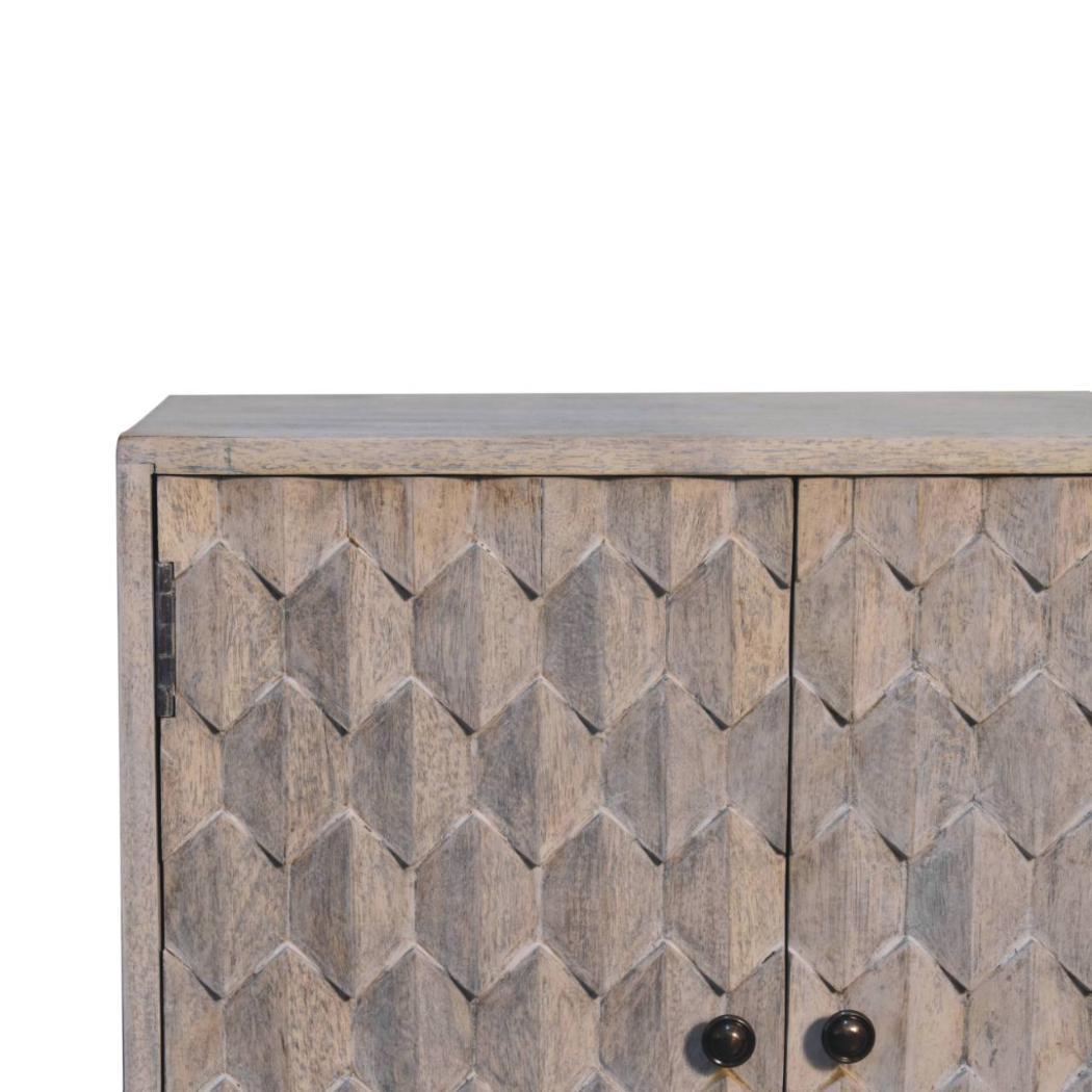 Mini Pineapple-Carved Cabinet | Stone Finish | Compact Storage