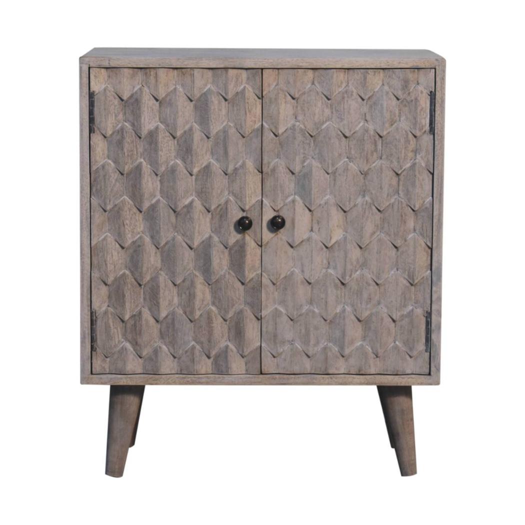 Mini Pineapple-Carved Cabinet | Stone Finish | Compact Storage