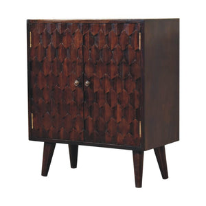 Mini Pineapple-Carved Cabinet | Walnut Finish | Compact Storage